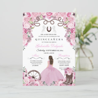 Pink Western Charra Girl Ranchero Quinceanera Einladung