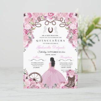 Pink Western Charra Girl Ranchero Quinceanera Einladung