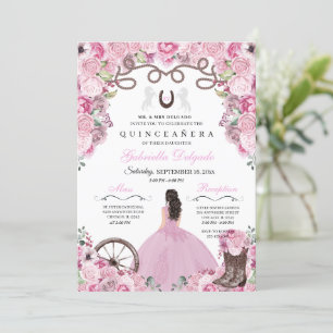 Pink Western Charra Girl Ranchero Quinceanera Einladung