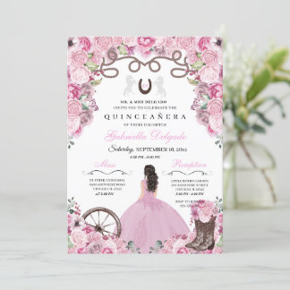 Pink Western Charra Girl Ranchero Quinceanera Einladung