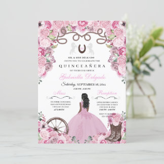 Pink Western Charra Girl Ranchero Quinceanera Einladung