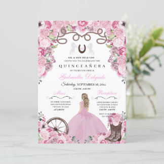 Pink Western Charra Girl Ranchero Quinceanera Einladung