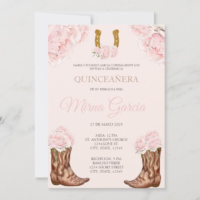 Pink Western Charra Themed Quinceanera Einladung (Vorderseite)