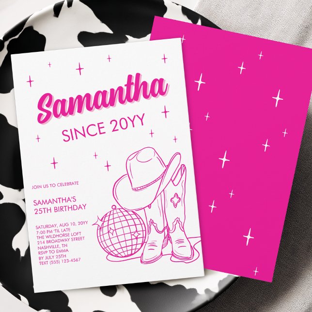 Pink Western Country Disco 25th Birthday Party Einladung (Pink Western Country Disco 25th Birthday Party Invitation)