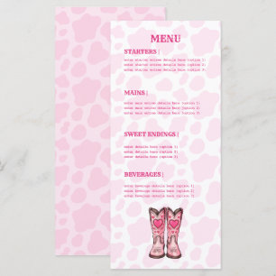 Pink Western Cow Print Rodeo Style Flat Menu Menükarte