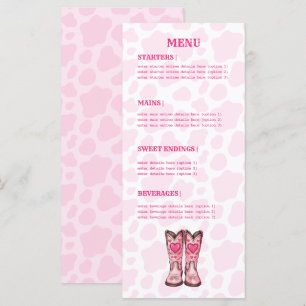 Pink Western Cow Print Rodeo Style Flat Menu Menükarte