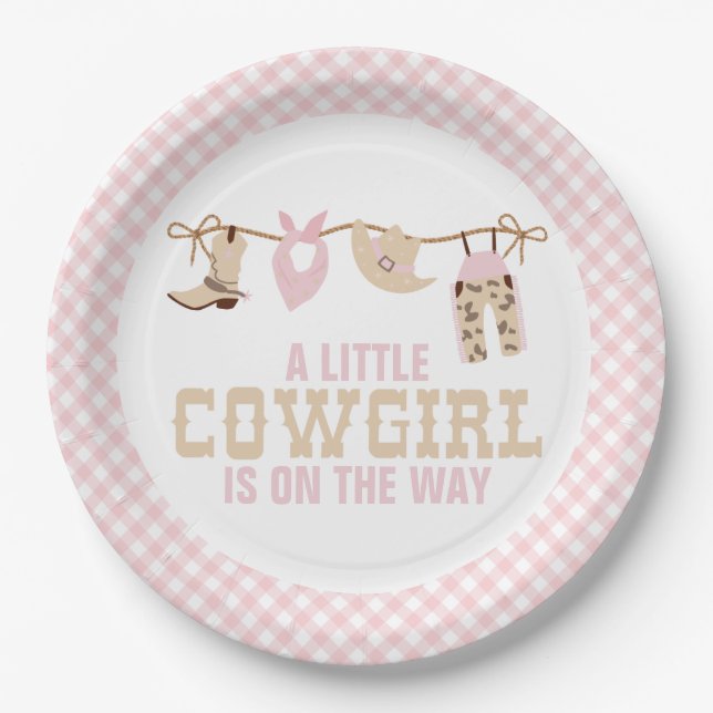 Pink Western Cowgirl Babydusche Papier Teller (Vorderseite)