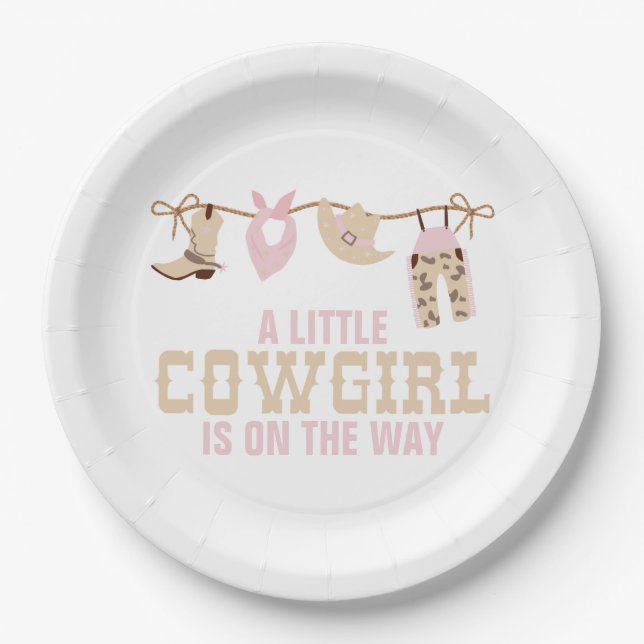 Pink Western Cowgirl Babydusche Papier Teller (Vorderseite)