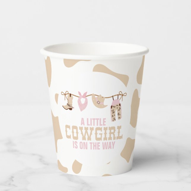 Pink Western Cowgirl Babydusche Papier Teller Pappbecher (Vorderseite)
