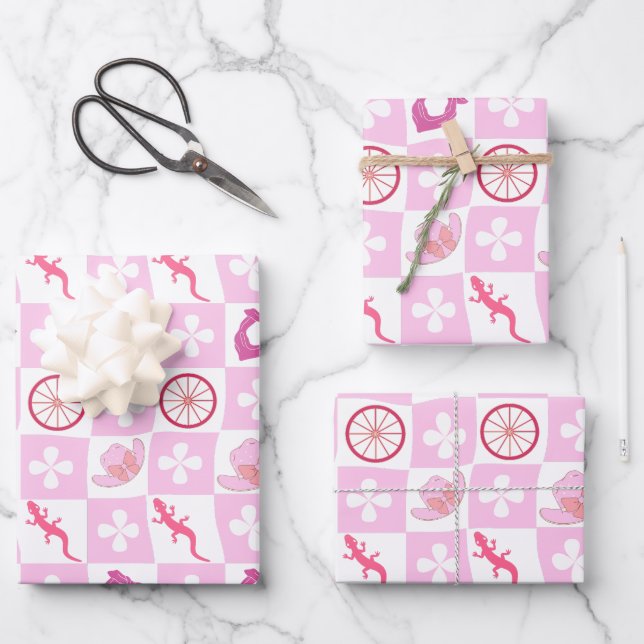 Pink Western Cowgirl Checkered Seamless Pattern Geschenkpapier Set (Vorderseite)