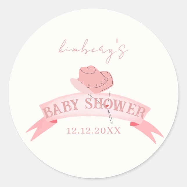 Pink Western Cowgirl Hat Baby Dusche Runder Aufkleber (Vorderseite)
