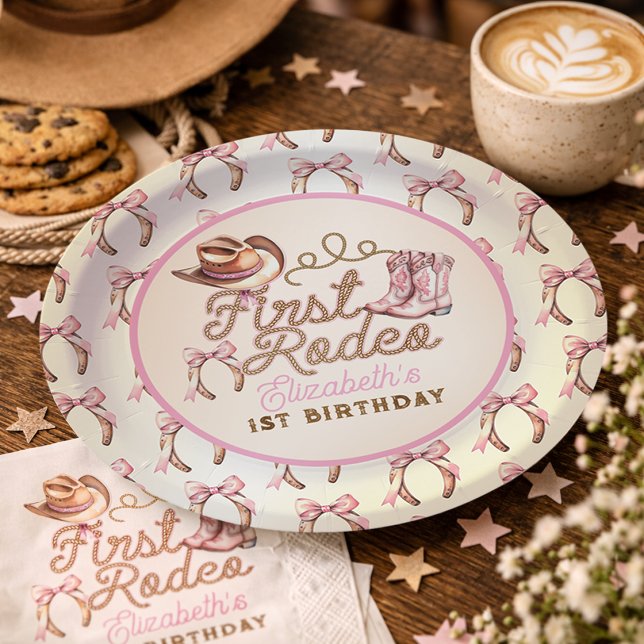Pink Western Erste Rodeo Geburtstag Pappteller (Pink Western First Rodeo Birthday Paper Plates)