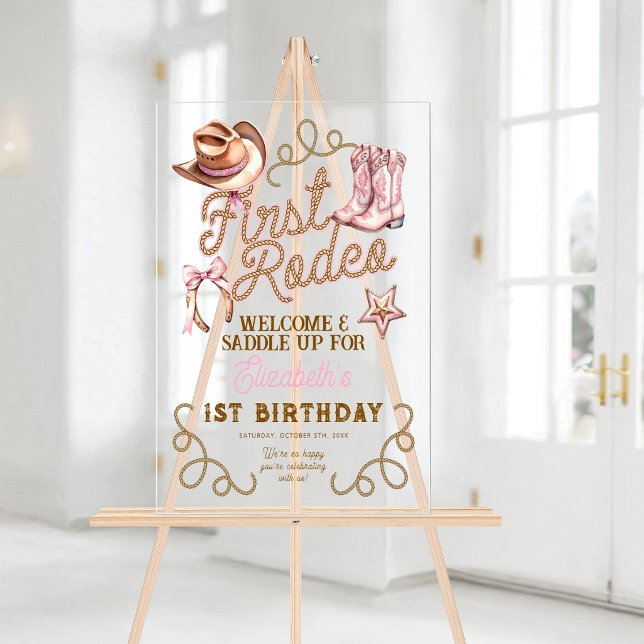 Pink Western First Rodeo Birthday Welcome Acrylschild (Pink Western First Rodeo Birthday Welcome Acrylic Sign)