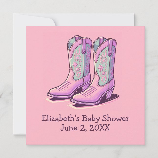 Pink Western Girl Baby Shower Cowgirl Stiefel Einladung (Vorderseite)