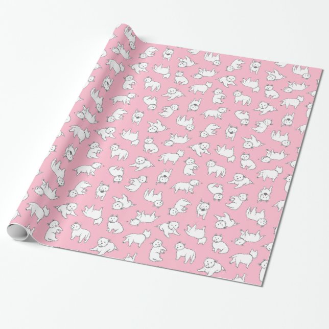 Pink Westie Wrapping Paper Geschenkpapier (Ungerollt)