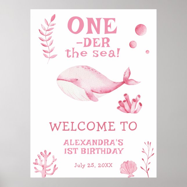 Pink Whale 1st Birthday Under the sea Poster (Vorne)