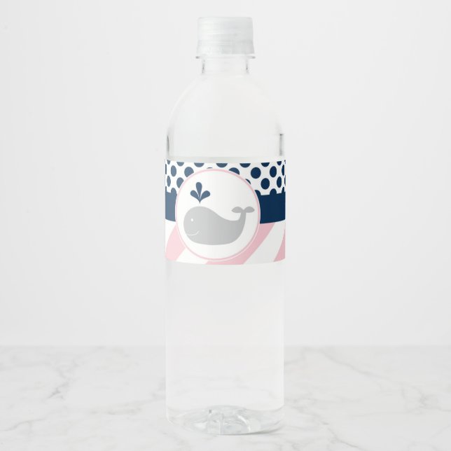 Pink Whale Baby Dusche Wasserflaschen Etiketten (Vorderseite)