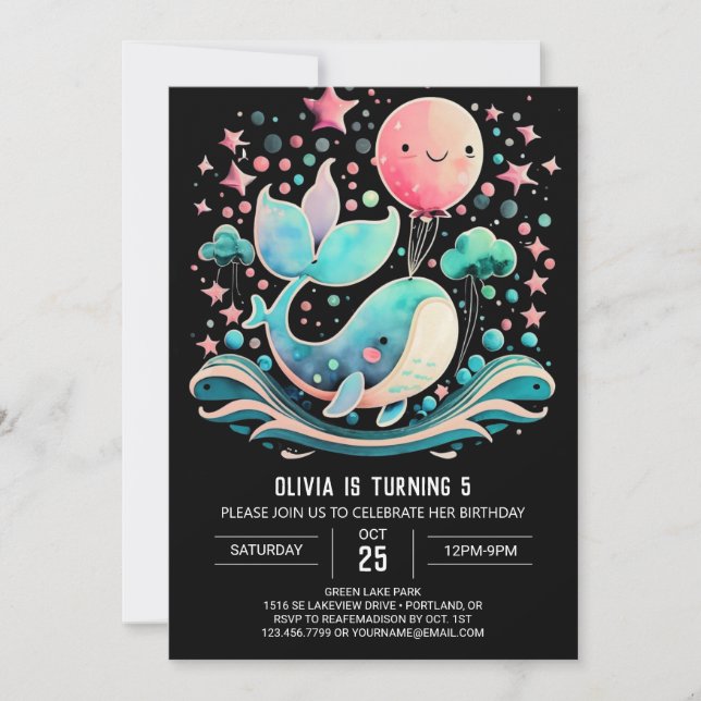 Pink Whale Nautical Girl Geburtstag Einladung (Vorderseite)