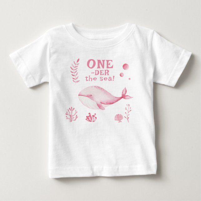Pink Whale Oneder The Sea 1st Birthday  Baby T-shirt (Vorderseite)