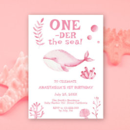 Pink Whale Oneder The Sea 1st Birthday Einladung