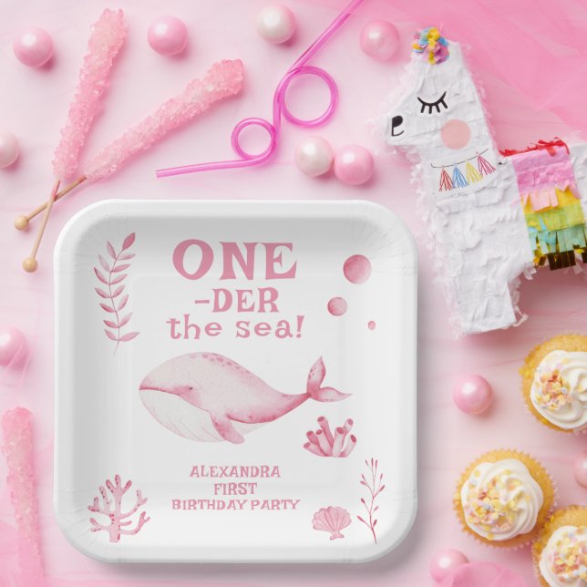 Pink Whale Oneder The Sea 1st Birthday  Pappteller (Party)