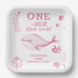 Pink Whale Oneder The Sea 1st Birthday Pappteller