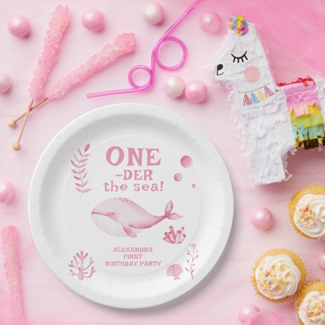 Pink Whale Oneder The Sea 1st Birthday  Pappteller (Party)