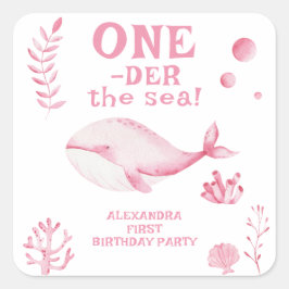 Pink Whale Oneder The Sea 1st Birthday Quadratischer Aufkleber
