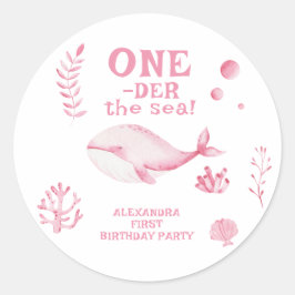 Pink Whale Oneder The Sea 1st Birthday Runder Aufkleber