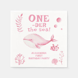 Pink Whale Oneder The Sea 1st Birthday Serviette