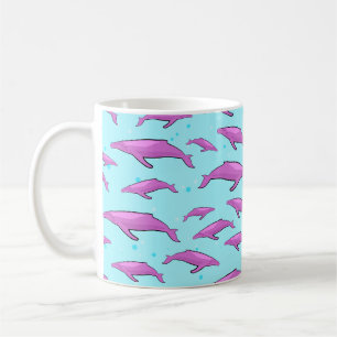 Pink Whale Pattern on Blue Background Kaffeetasse