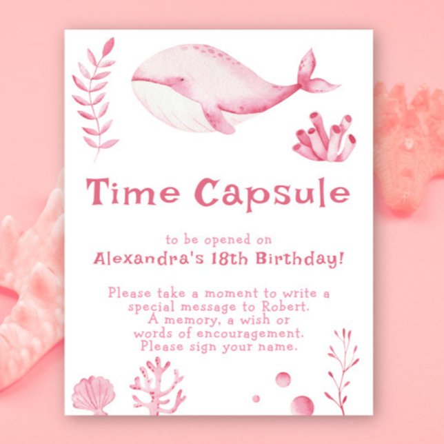 Pink Whale Time Kapsel 1. Geburtstag Poster (Von Creator hochgeladen)