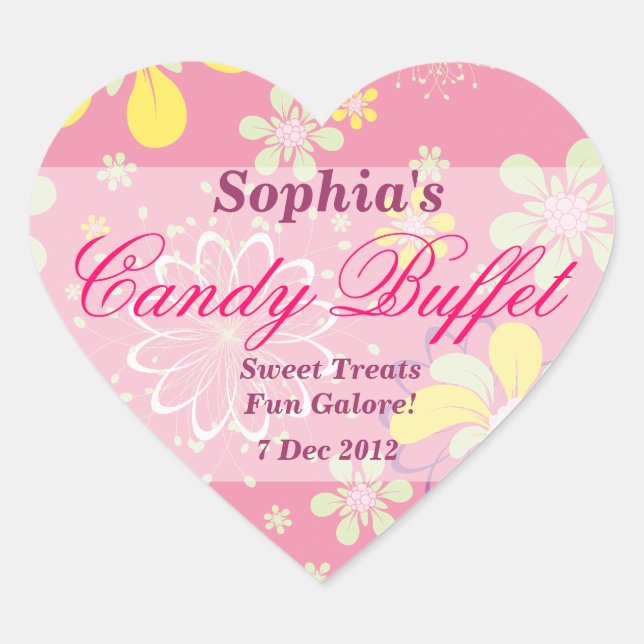 Pink Whimsical Blume Candy Buffet Aufkleber (Vorderseite)