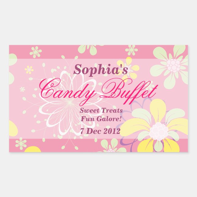 Pink Whimsical Blume Candy Buffet Aufkleber (Vorderseite)
