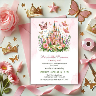 Pink Whimsical Burg Kleine Prinzessin 1. Geburtsta Einladung