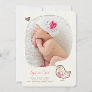 Pink Whimsical Chick Baby Girl Geburtsankündigung Ankündigung