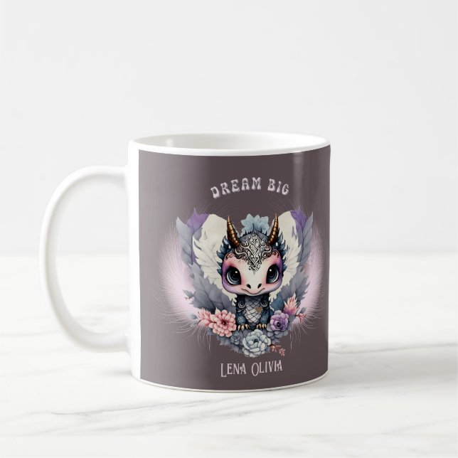 Pink Whimsical "Dream Big" Kleiner Drache Kaffeetasse (Links)