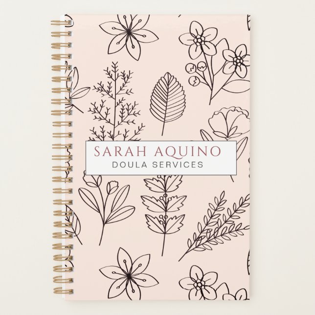 Pink Whimsical Floral Doula oder Midwomen Business Planer (Vorderseite)