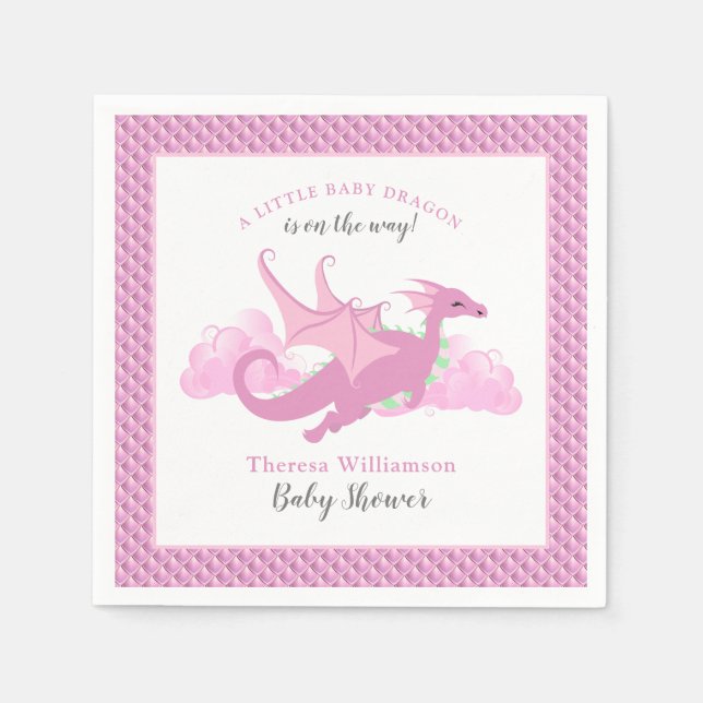 Pink Whimsical Girl Dragon Baby Dusche Serviette (Vorderseite)
