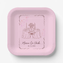 Pink Whimsical Hand Drawn Illustrated Wedding Pappteller