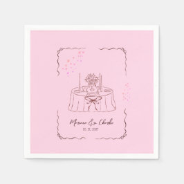 Pink Whimsical Hand Drawn Illustrated Wedding Serviette