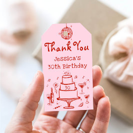 Pink Whimsical Hand gezeichnet Funky Cocktail Gebu Geschenkanhänger