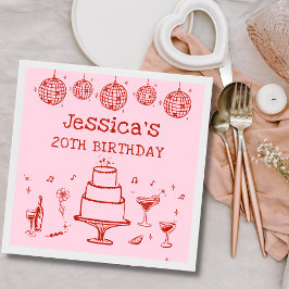 Pink Whimsical Hand gezeichnet Funky Cocktail Gebu Serviette