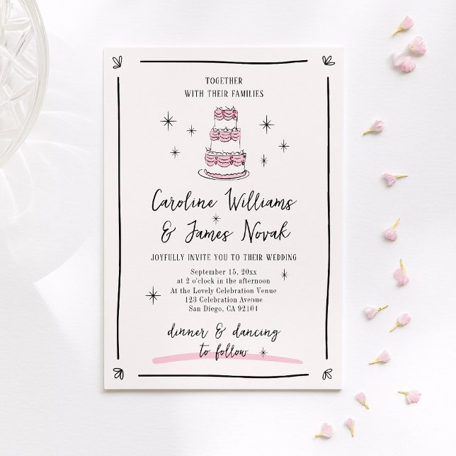 Pink Whimsical Handgezeichneter Kuchen und handges Einladung (Von Creator hochgeladen)