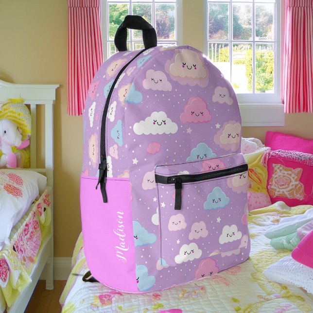 Pink Whimsical Happy Clouds Personalisiert Bedruckter Rucksack (Von Creator hochgeladen)