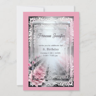 pink whimsical princess fairytale mirror birthday einladung