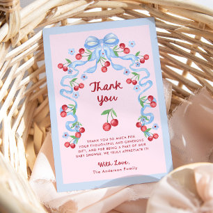 Pink Whimsical Retro Cherries   Babyparty Dankeskarte