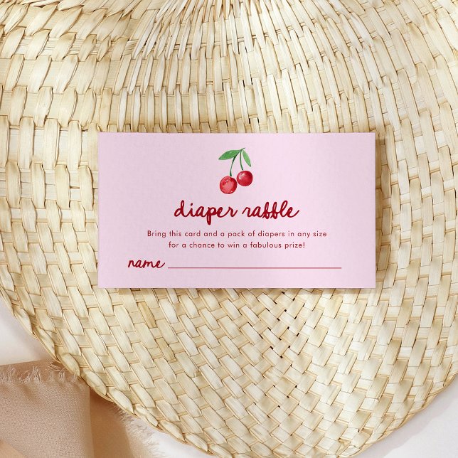 Pink Whimsical Retro Cherries | Diaper Raffle Begleitkarte (Von Creator hochgeladen)