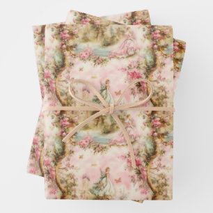 Pink Whimsical Toile Wrapping Paper Sheets Geschenkpapier Set