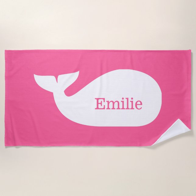 Pink Whimsical Whale Personalisierte Kinder Strandtuch (Vorderseite)